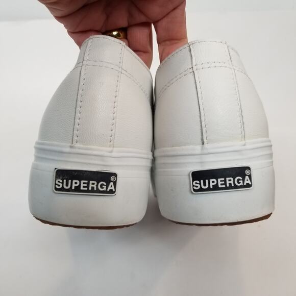 Superga Women's White Leather Platform Lace Up Sneakers Size 41.5 US 10 - Picture 7 of 10
